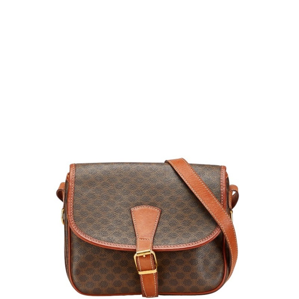 Celine Macadam Shoulder Bag Brown Leather Women's CELINE - Picture 1 of 10